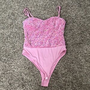 SHEIN Pink Sequin Bodysuit